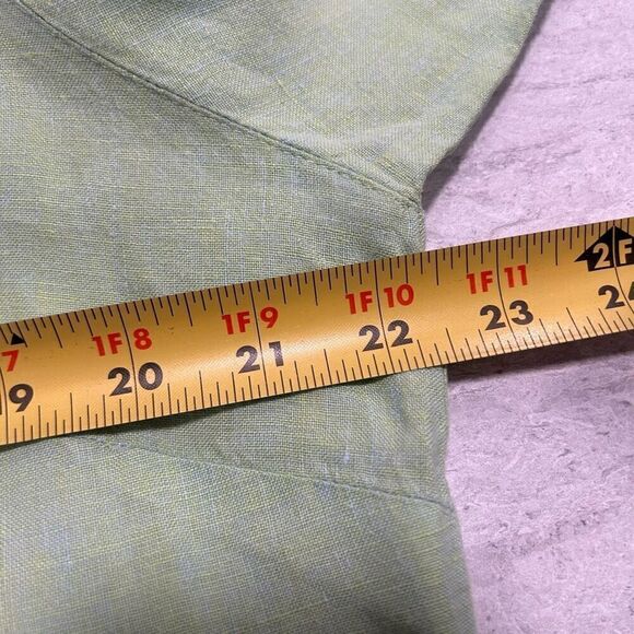 LL Bean Women’s Green 100% Linen 3/4 Sleeve Button Up Top Size L - Picture 11 of 14